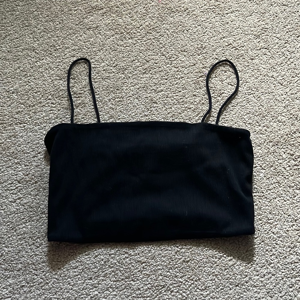 Shein super cropped black top. Square neck and spaghetti straps.
